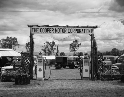 Cooper Motor Corporation. Petrol pumps at the gateway to the Cooper Motor Corporation's pitch at