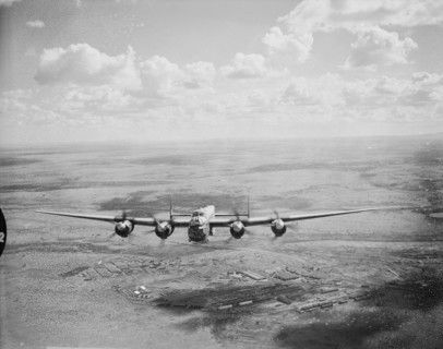 From a Lincoln bomber. Taken from a Lincoln bomber aeroplane, this shot shows a second Lincoln