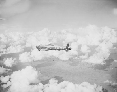 Lincoln bomber in the air. Taken from a Lincoln bomber aeroplane, this shot shows a second Lincoln