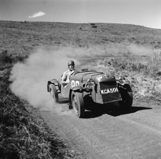 Barrett takes a corner. Racing driver Bob Barrett representing Skoda in the Menengai hill climb.