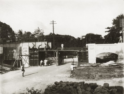 Building a rail bridge. A rail bridge under construction on the Kilindini-Mombasa road. The