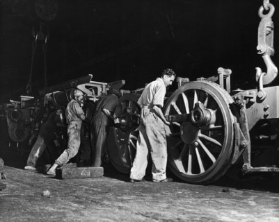 Locomotive workshop in Nairobi. A publicity photograph illustrating the multiracial nature of the
