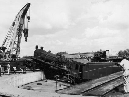 Runaway locomotive. An official photograph from the East African Railways and Harbours