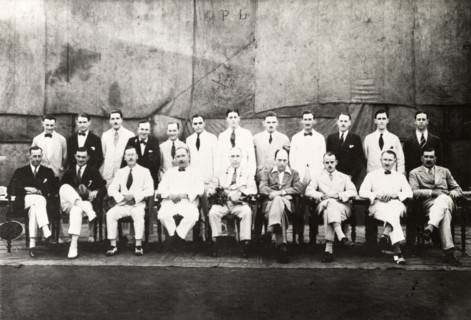 Steel Brothers employees. Portrait of a group of mainly British employees working for Steel