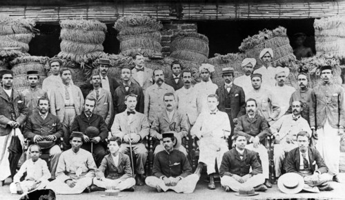 Steel Brothers employees. Portrait of a group of mainly Burmese employees working for Steel