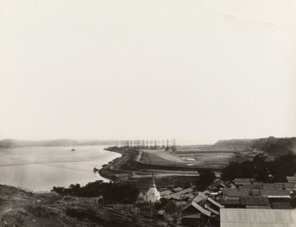 Defensive wall at the Chauk oil fields. View over the Ayeyarwady River at the Chauk oil fields,