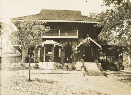 Colonial house in Burma (Myanmar). Exterior view of a colonial house, constructed from bricks with