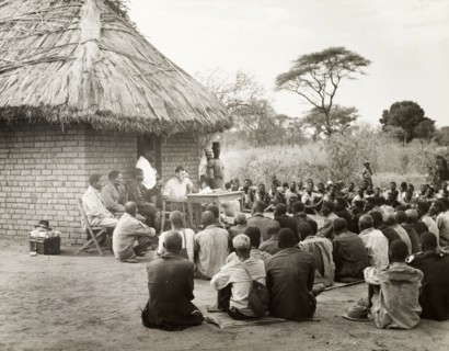 District Commissioner addresses African chiefs. The District Commissioner addresses an audience of