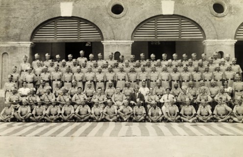 A cadre of the Indian Armed Police. Outdoors portrait of a cadre of uniformed Indian Armed Police
