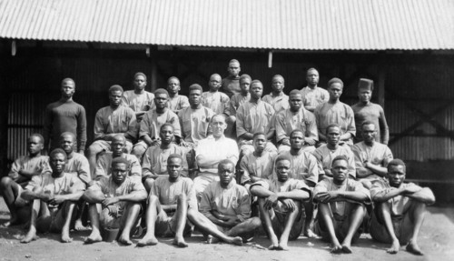 Apprentices in the Public Works Department. Group portrait showing Charles Bungey, a training