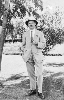 European man with solatopi. Informal portrait of a European man wearing a lightweight suit and