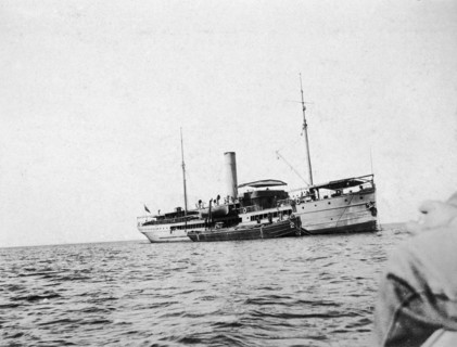 SS Clement Hill at Bukakata. Railway steamer ferry SS Clement Hill sailing near Bukakata on Lake