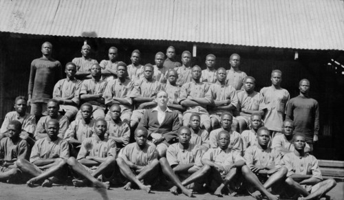 Apprentices in the Public Works Department. Group portrait showing Charles Bungey, a training