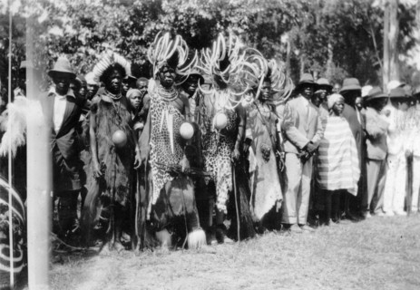 African leaders at the North Kavirondo show. African leaders await presentation to the Governor of
