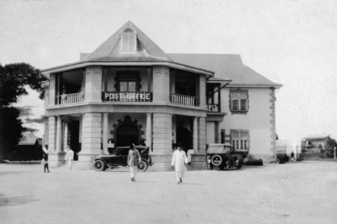 General Post Office at Mombasa. Street scene outside the General Post Office building. The British