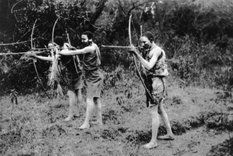 Nandi youths during circumcision rites. Three Nandi youths in seclusion during their circumcision