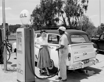 Daphne Dale fills up with Shell. Promotional shot of Daphne Dale, posing for the camera beside a