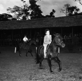 Pony competition at the SJAK show. A young girl rides a pony in the class two child's pony