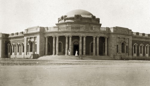 Medical school, Khartoum. Two men stand on the steps of the Khartoum medical school alongside a