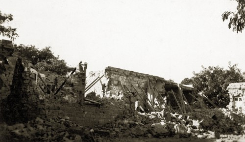 Military hospital after bombardment. The ruins of a military hospital after a bombardment, the