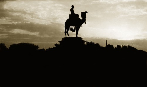 The Gordon statue. Famous memorial statue to General Charles Gordon (1833 -1885), silhouetted