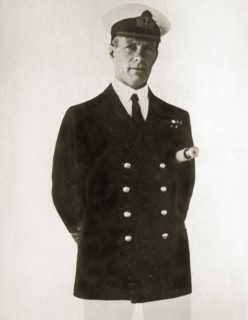 Captain Francis M Austin. Portrait of Captain Francis M Austin, commanding aboard HMS Danae, posed