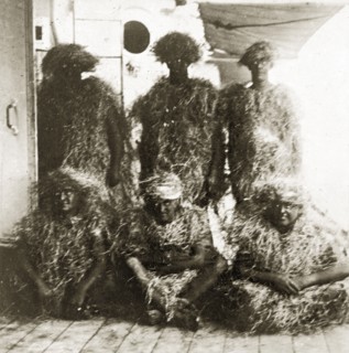 King Neptune's bears. Five crew members aboard ship are covered in straw, disguised as King