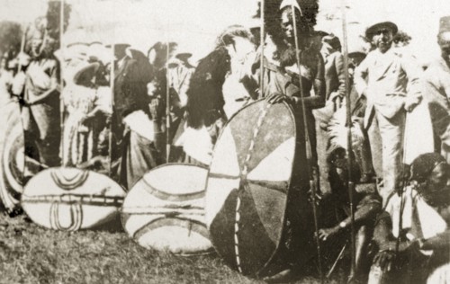 A gathering of African chiefs. A group of African chiefs dressed in ceremonial costume and