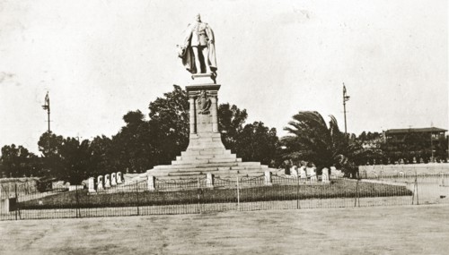 Statue of King Edward VII. A statue of King Edward VII of England, surrounded by a formal grass