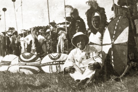 A gathering of African chiefs. A group of African chiefs dressed in ceremonial costume and