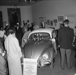 Volkswagen exhibition at the national theatre. An award-winning Volkswagen car on show inside the