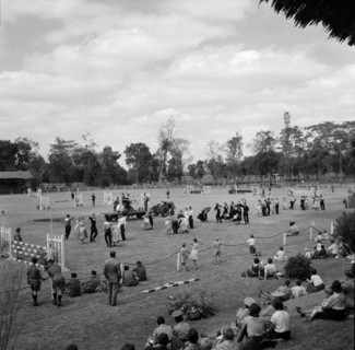 Square dancing at the SJAK show. A group of square dancers perform to a scattered audience in the