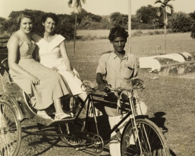 Eight annas just to sit there'. Audrey Leonard (left) and her Australian friend Topsy, pose for the