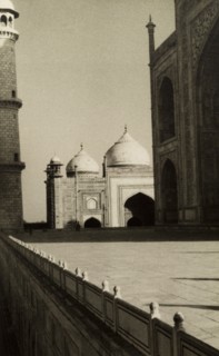 Looking out from the Taj Mosque. View from the side of the Taj Mahal, revealing part of the Taj