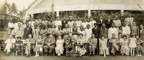 Staff at Telcalemit Ltd., Calcutta. Group portrait of the mixed race staff of Tecalemit Ltd. (TEC),