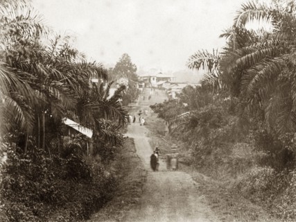 Nsawam approach road. View approaching Nsawam on the road from Accra. Nsawam, Gold Coast (Ghana),