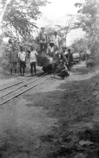 Timber railway, Western Africa. A light man-powered railway designed for the transportation of logs
