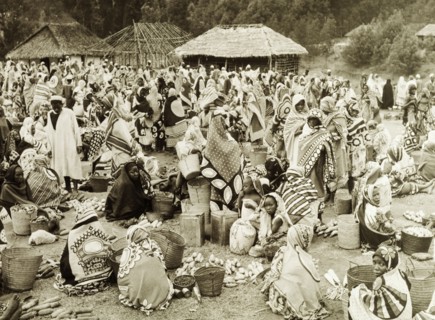 Vegetable market, Tanganyika. An official publicity shot taken for the Tanganyikan government shows
