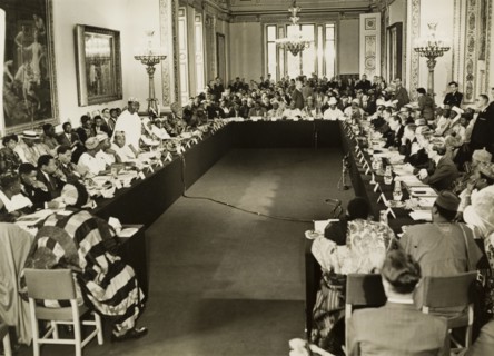 The 1957 Lancaster House Conference. Dr Nnamdi Azikiwe, Premier of Eastern Nigeria, addresses a