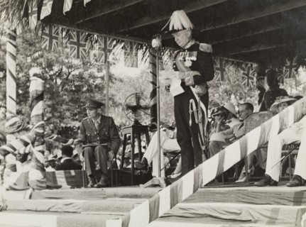 Arden-Clarke delivers a speech. Sir Charles Noble Arden-Clarke (1898-1962), last Governor of the