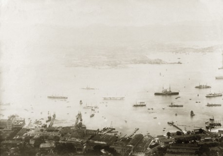 View across Hong Kong harbour, 1903. View over Hong Kong harbour looking across to Kowloon: an area