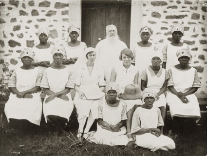 Medical staff at the Sacred Heart Hospital. Nigerian and European medical staff pose for a group