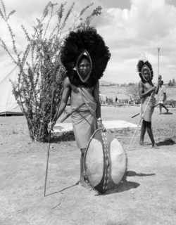 Portrait of a male Wakamba dancer. Portrait of a male Wakamba dancer wearing a large, mane-like