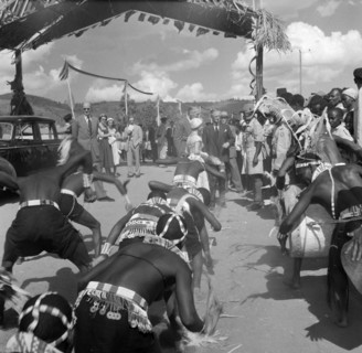 Welcoming dance for Princess Margaret. Princess Margaret is introduced to individuals in the crowd