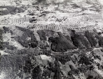 Aerial view of a Kikuyu fortified village. An official photograph taken from the air of a Kikuyu