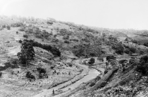 Typical Mau Mau country. View of a typical valley located in the highlands surrounding Mount Kenya.