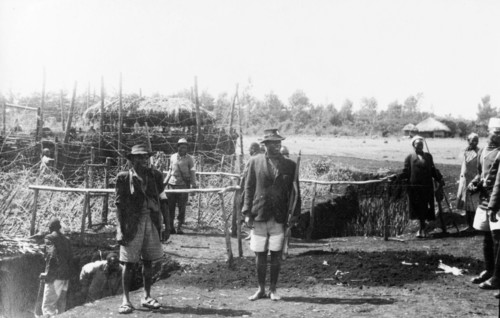 Home Guards at a Kikuyu security village. Armed Kikuyu Home Guards at a fortified security village.