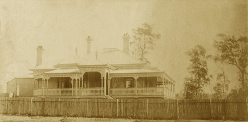 House called 'Nundora', Toowoomba. The Brodribb family's house 'Nundora', surrounded by a white
