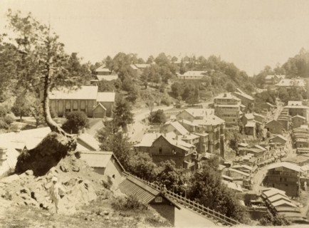 View over Murree, Pakistan. Hilltop view over Murree, showing the awnings and crowds of a busy