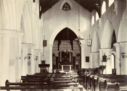 Church interior at Noushera. Interior shot of a church looking towards the altar. Noushera, India,
